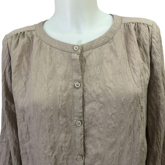 Ann Taylor Brown Button Front Longsleeve Blouse Oversized Relaxed Fit sz Small - Picture 3 of 8